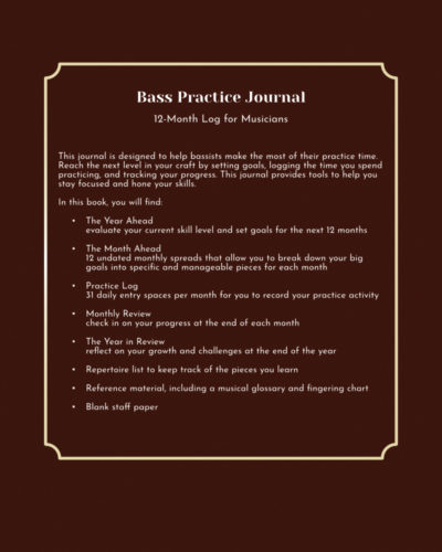 Bass Practice Journal back cover