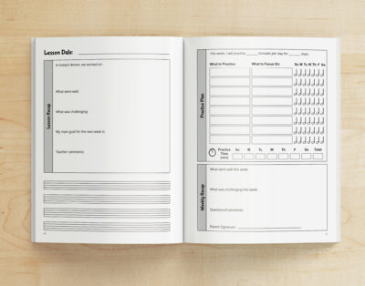 My Cello Practice Journal interior pages weekly lesson practice log