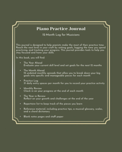Piano Practice Journal Back Cover