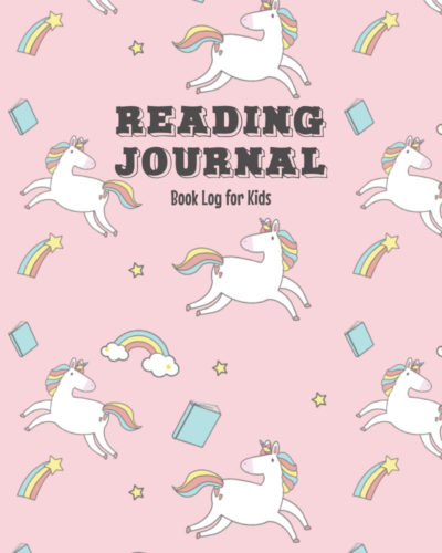 Reading Journal Book Log for Kids Pink Unicorns front cover