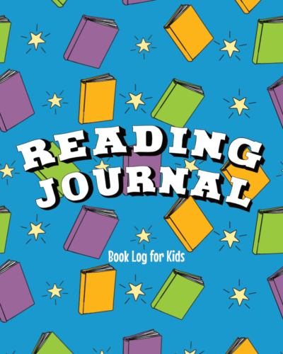 Cover of the blue Reading Journal with books and stars