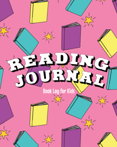 Cover of the pink Reading Journal with books and stars print