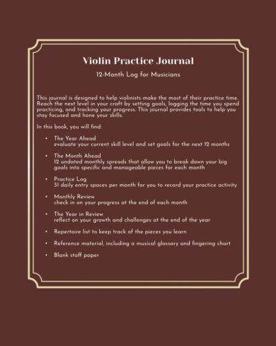 Violin Practice Journal Back Cover