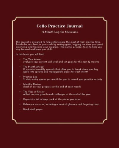 Cello Practice Journal back cover